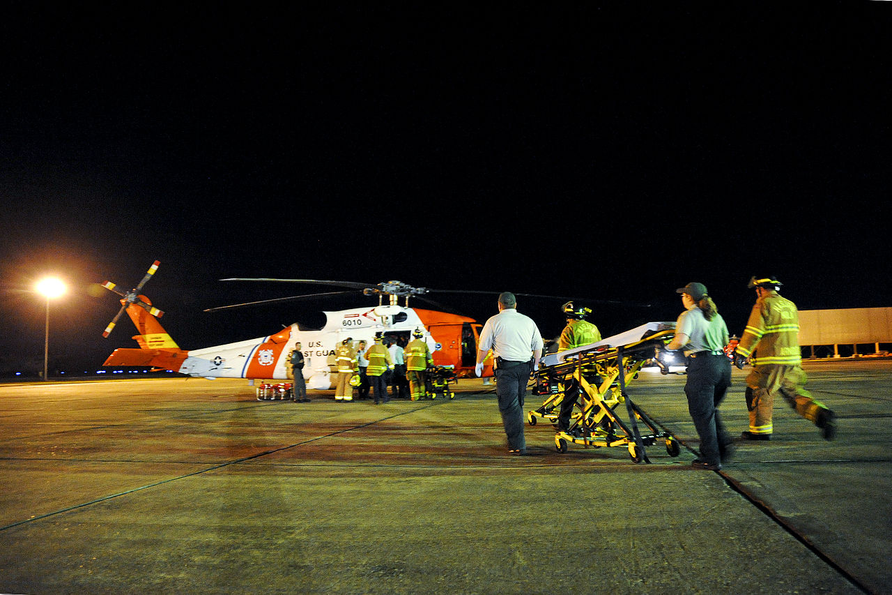 Coast Guard HH-60 flying medevac missions immediately after the explosion on board Deepwater Horizon. (U.S. Coast Guard) Coast Guard HH-60 flying medevac missions immediately after the explosion on board Deepwater Horizon. (U.S. Coast Guard)